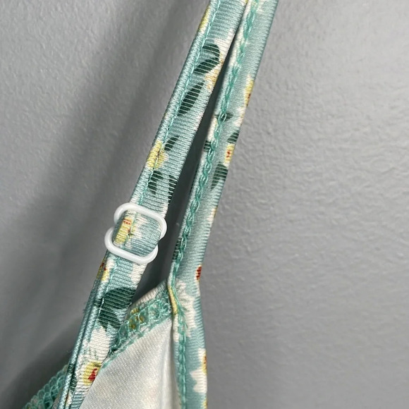 SHEIN Ditsy Floral Ruched Dress Light Teal Cutout Drawstrings Tied Spaghetti S - Picture 9 of 15